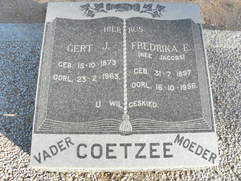 COETZEE Gert J. 1873-1963 &amp; Fredrika E. JACOBS 1897-1956