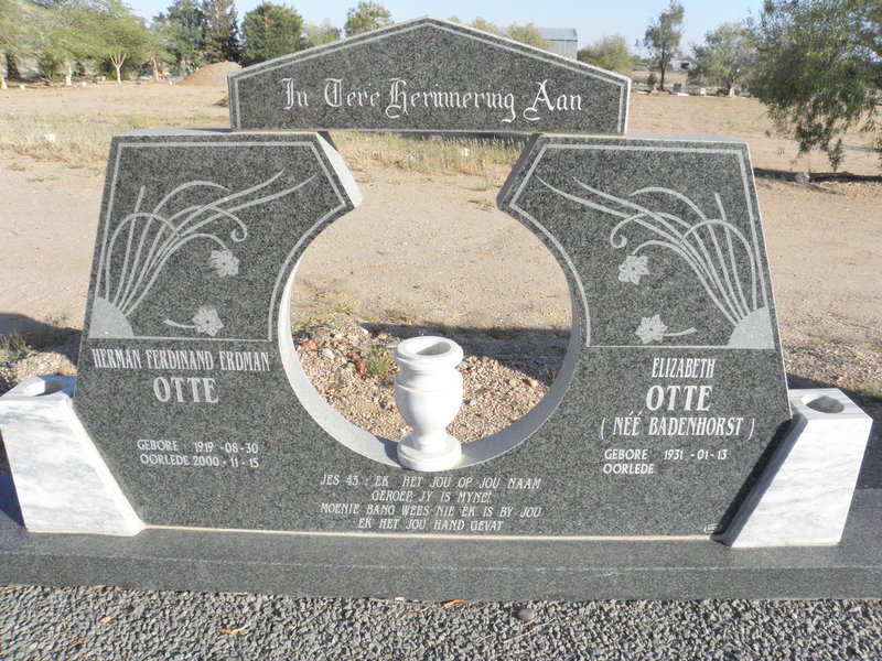 OTTE Herman Ferdinand Erdman 1919-2000 &amp; Elizabeth BADENHORST 1931-