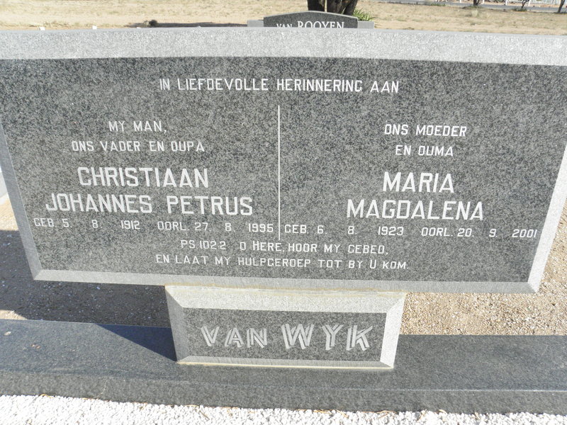 WYK Christiaan Johannes Petrus, van 1912-1995 &amp; Maria Magdalena 1923-2001