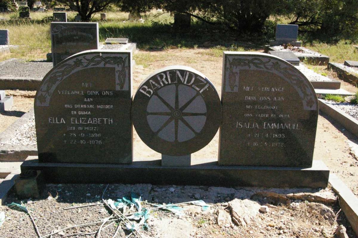 BARENDZE Isaija Emmanuel 1893-1972 &amp; Ella Elizabeth DU PREEZ 1896-1976