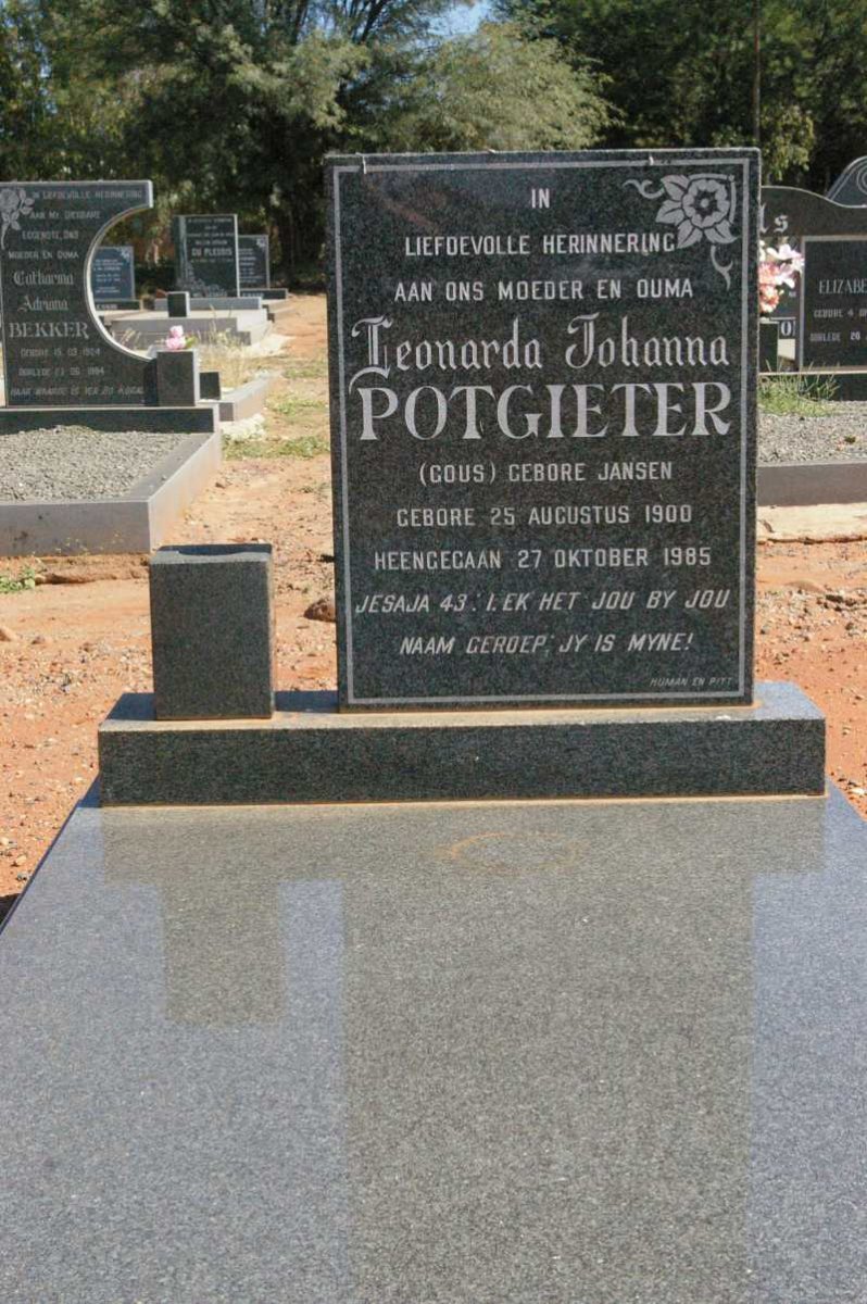 POTGIETER Leonarda Johanna voorheen GOUS nee JANSEN 1900-1985