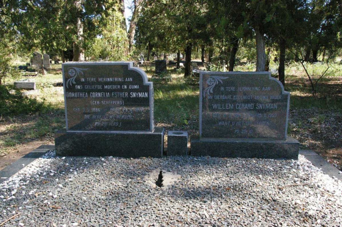 SNYMAN Willem Gerard 1891-1959 &amp; Dorothea Cornelia Esther SCHEEPERS 1886-1977