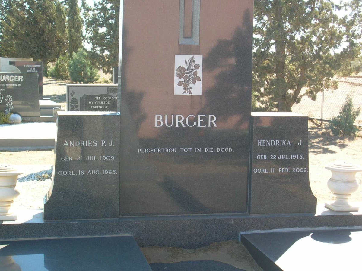 BURGER Andries P.J.1909-1965 &amp; Hendrika J. 1915-2002