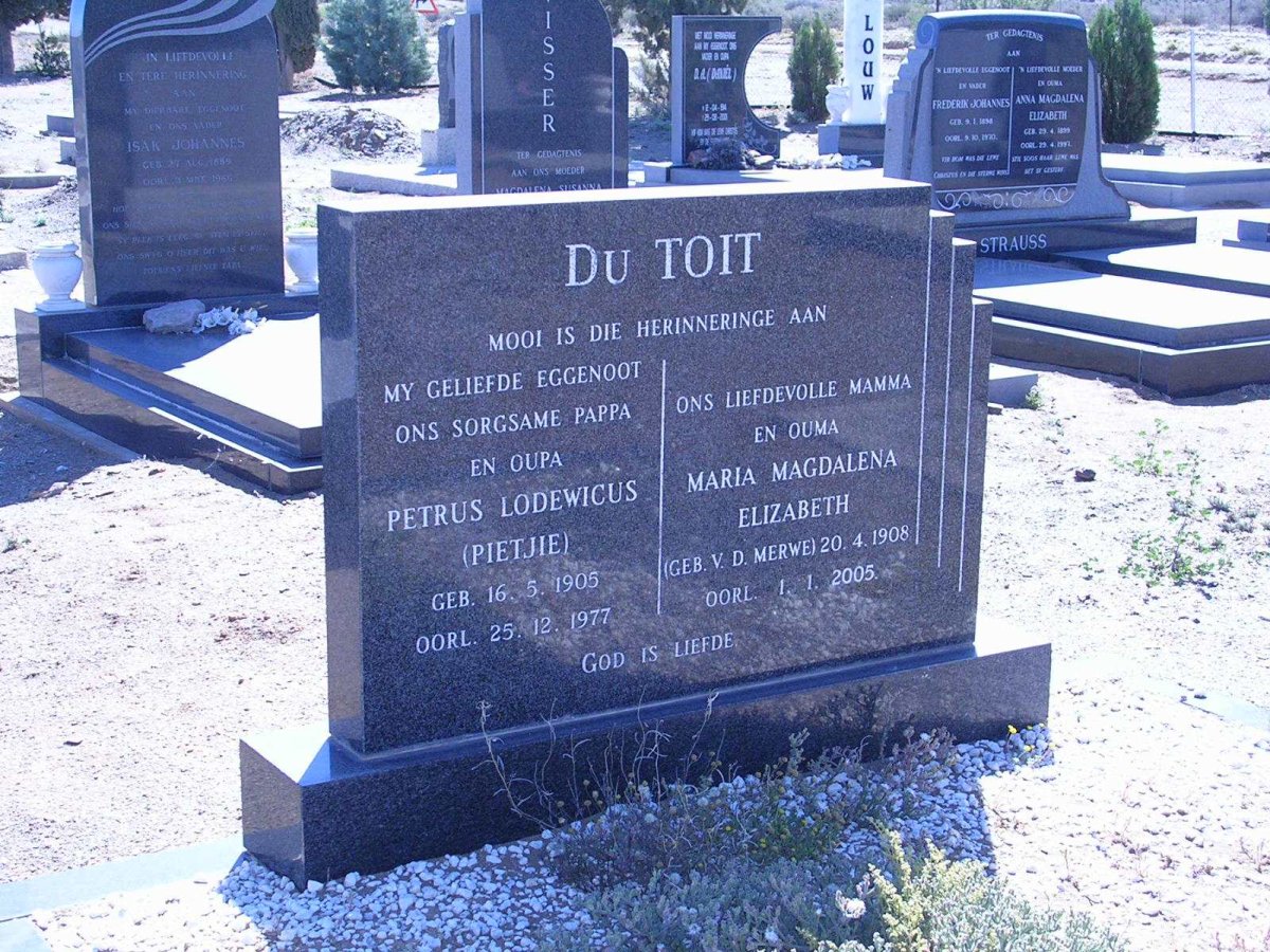 TOIT Petrus Lodewicus, du 1905-1977 &amp; Maria Magdalena Erasmus V.D. MERWE 1908-2005