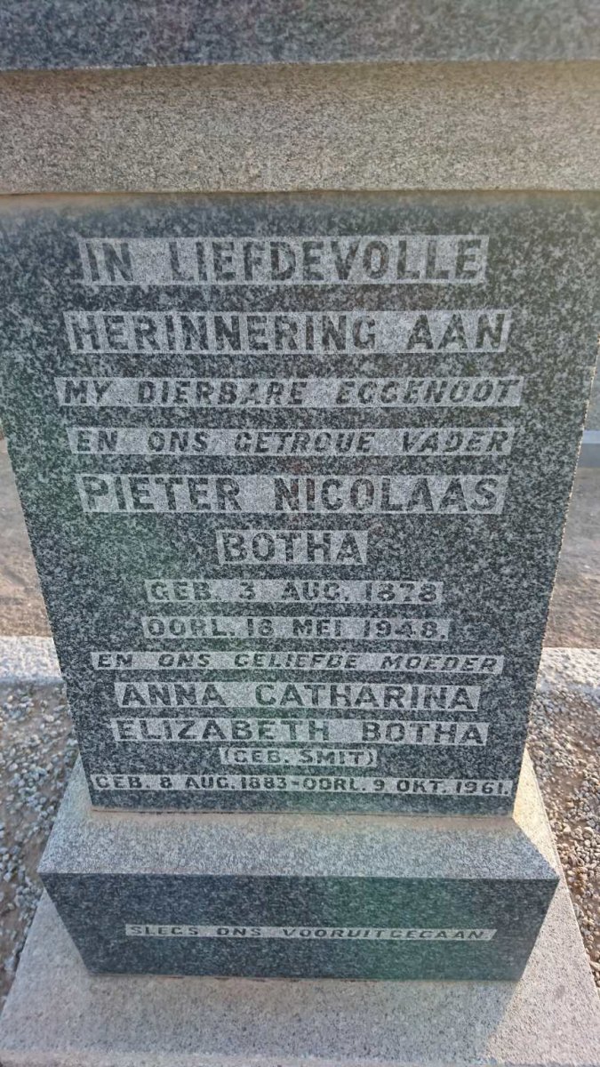 BOTHA Pieter Nicolaas 1878-1948 &amp; Anna Catharina Elizabeth SMIT 1883-1961