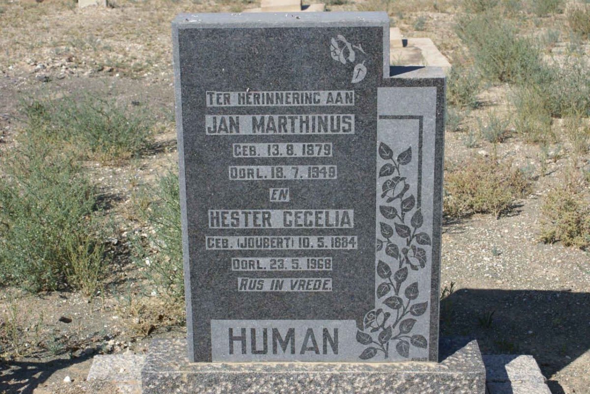 HUMAN Jan Marthinus 1879-1949 &amp; Hester Cecelia JOUBERT 1884-1968