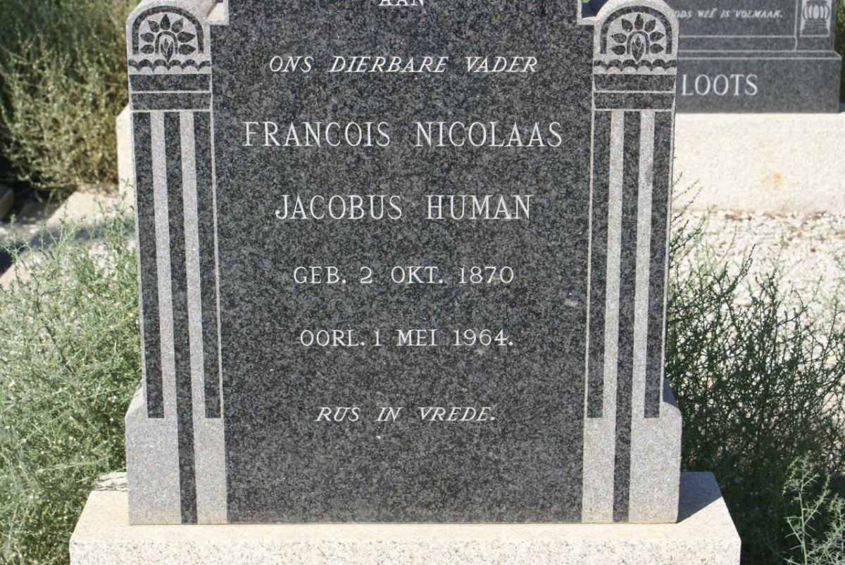 HUMAN Francois Nicolaas Jacobus 1870-1964