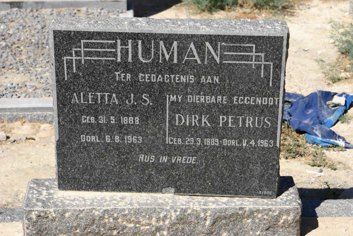 HUMAN Dirk Petrus 1889-1963 &amp; Aletta J.S. 1888-1963