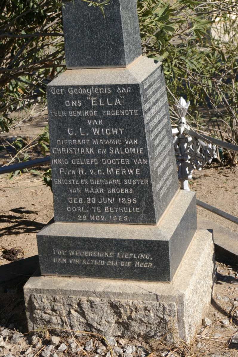 WICHT Ella nee VAN DER MERWE 1895-1925