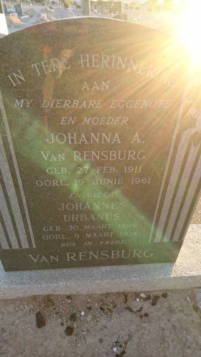 RENSBURG Johannes Urbanus, van 1896-1974 &amp; Johanna A. 1911-1961