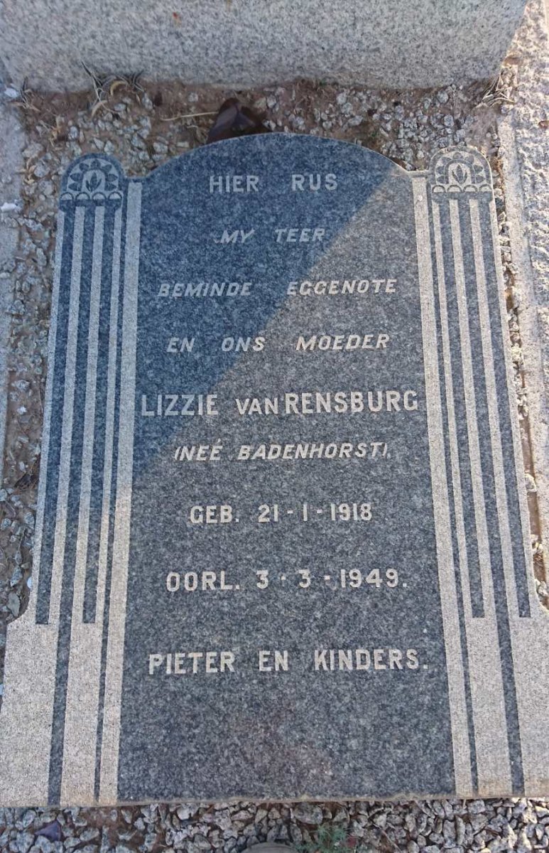 RENSBURG Lizzie, van nee BADENHORST 1918-1949