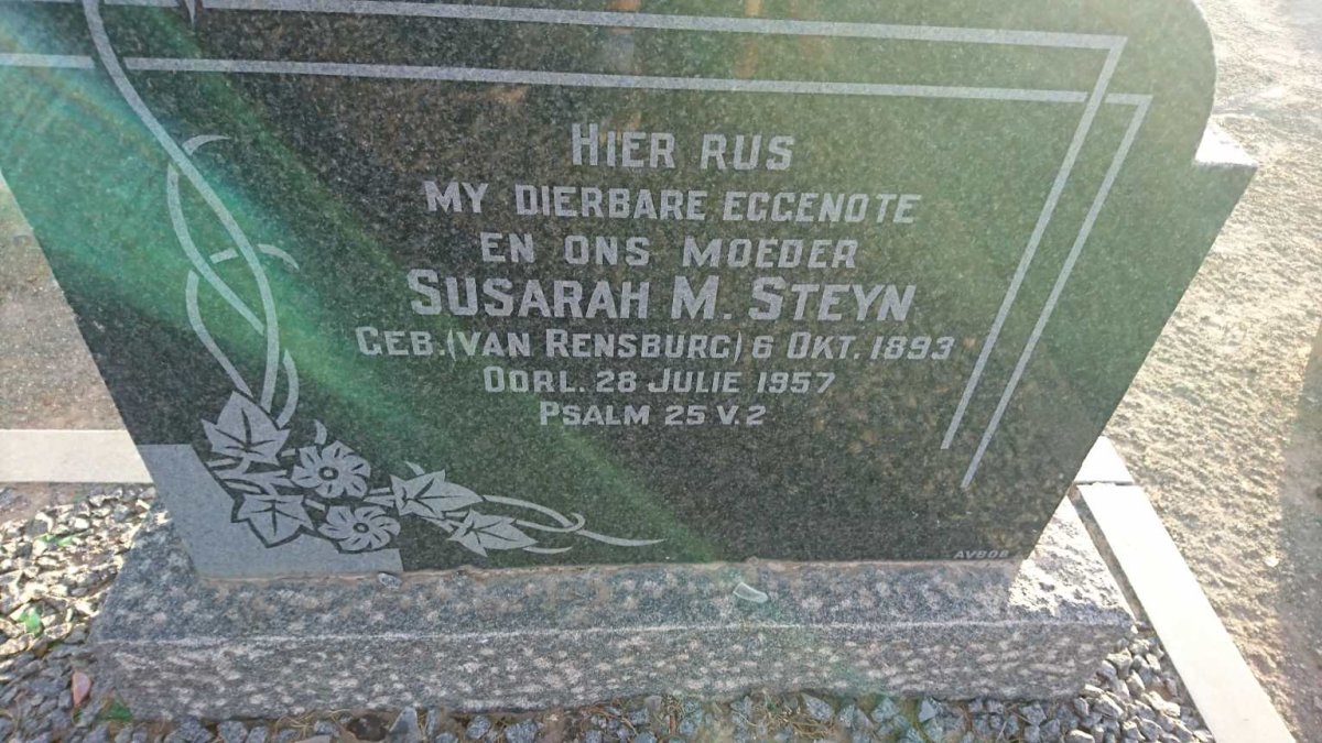 STEYN Barend Marthunis 1892-1972 &amp; Susarah M. VAN RENSBURG 1893-1957