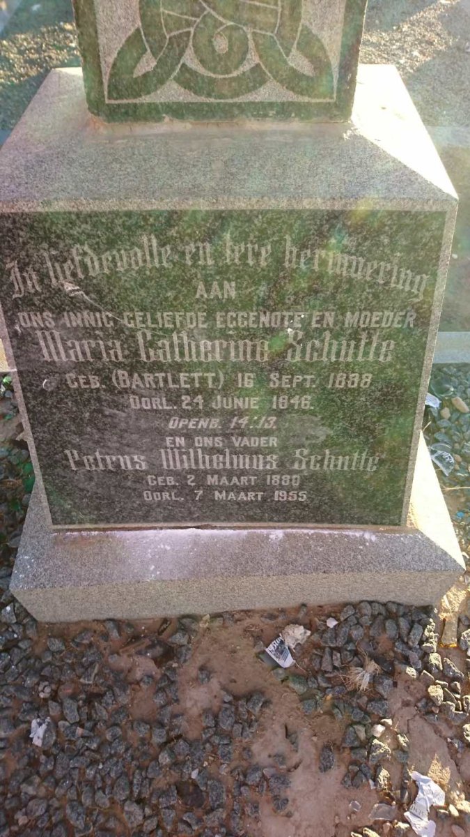 SCHUTTE Petrus Wilhelmus 1880-1955 &amp; Maria Catherina BARTLETT 1888-1946