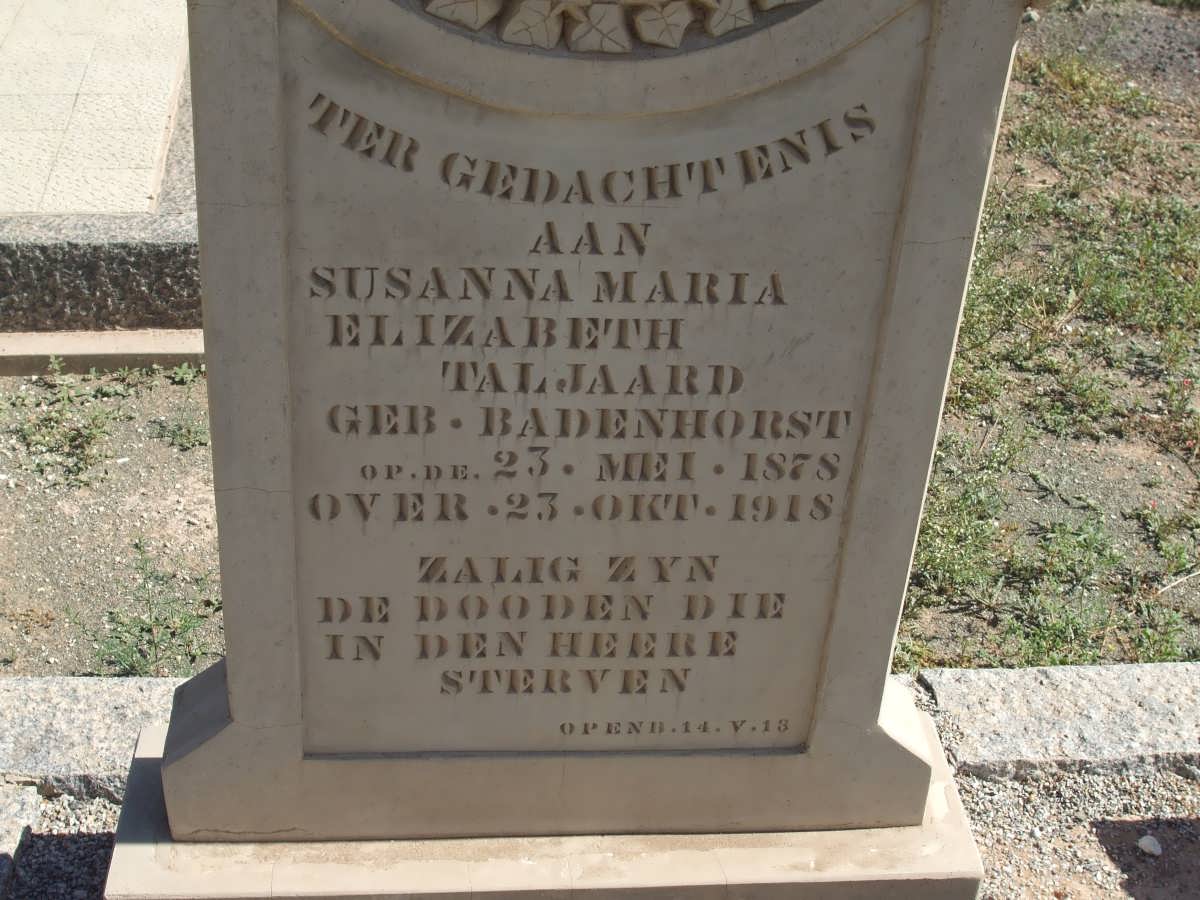 TALJAARD Susanna Maria Elizabeth nee BADENHORST 1878-1918