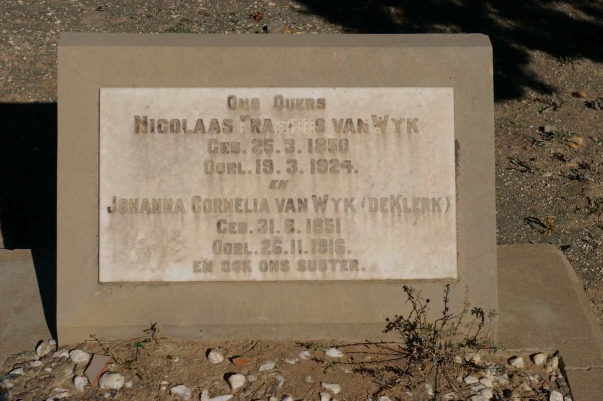 WYK Nicolaas Francois, van 1850-1924 &amp; Johanna Cornelia DE KLERK 1851-1916