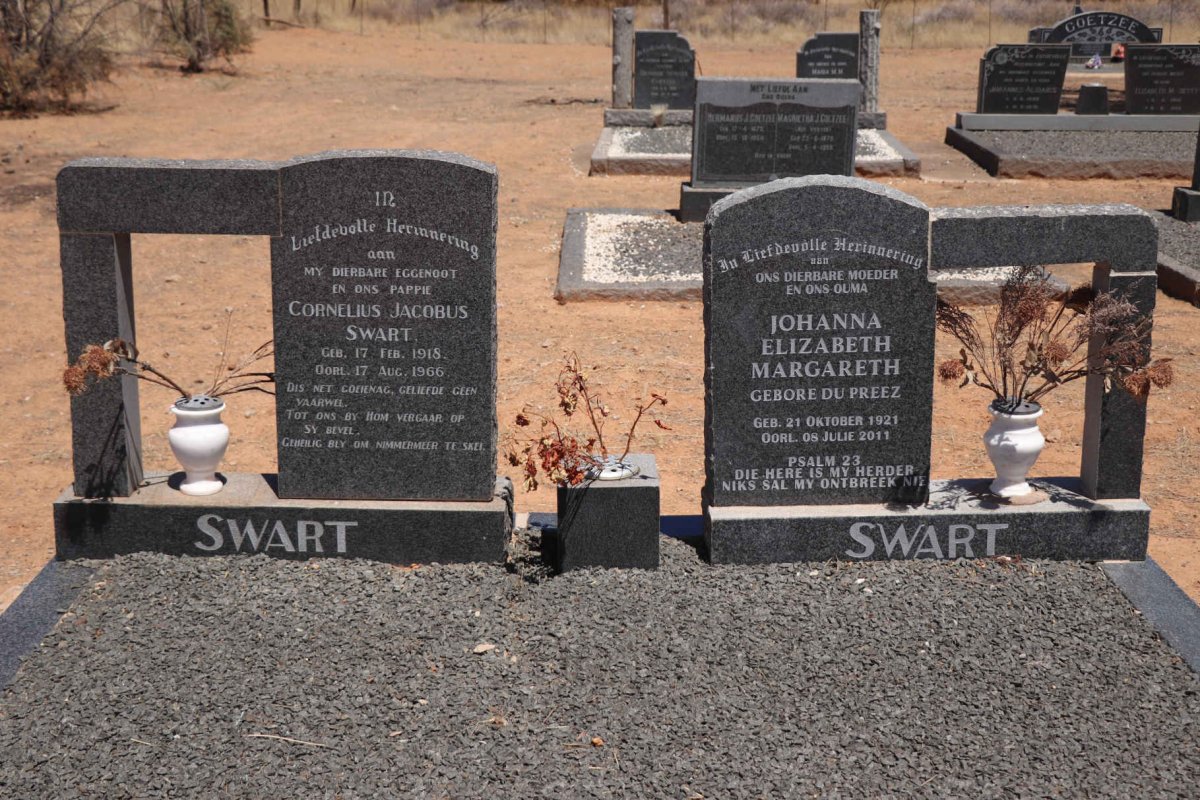 SWART Cornelius Jacobus 1918-1966 &amp; Johanna Elizabeth Margareth DU PREEZ 1921-2011