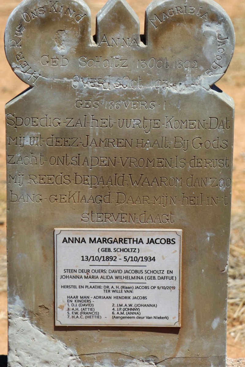 JACOBS Anna Margaretha nee SCHOLTZ 1892-1934