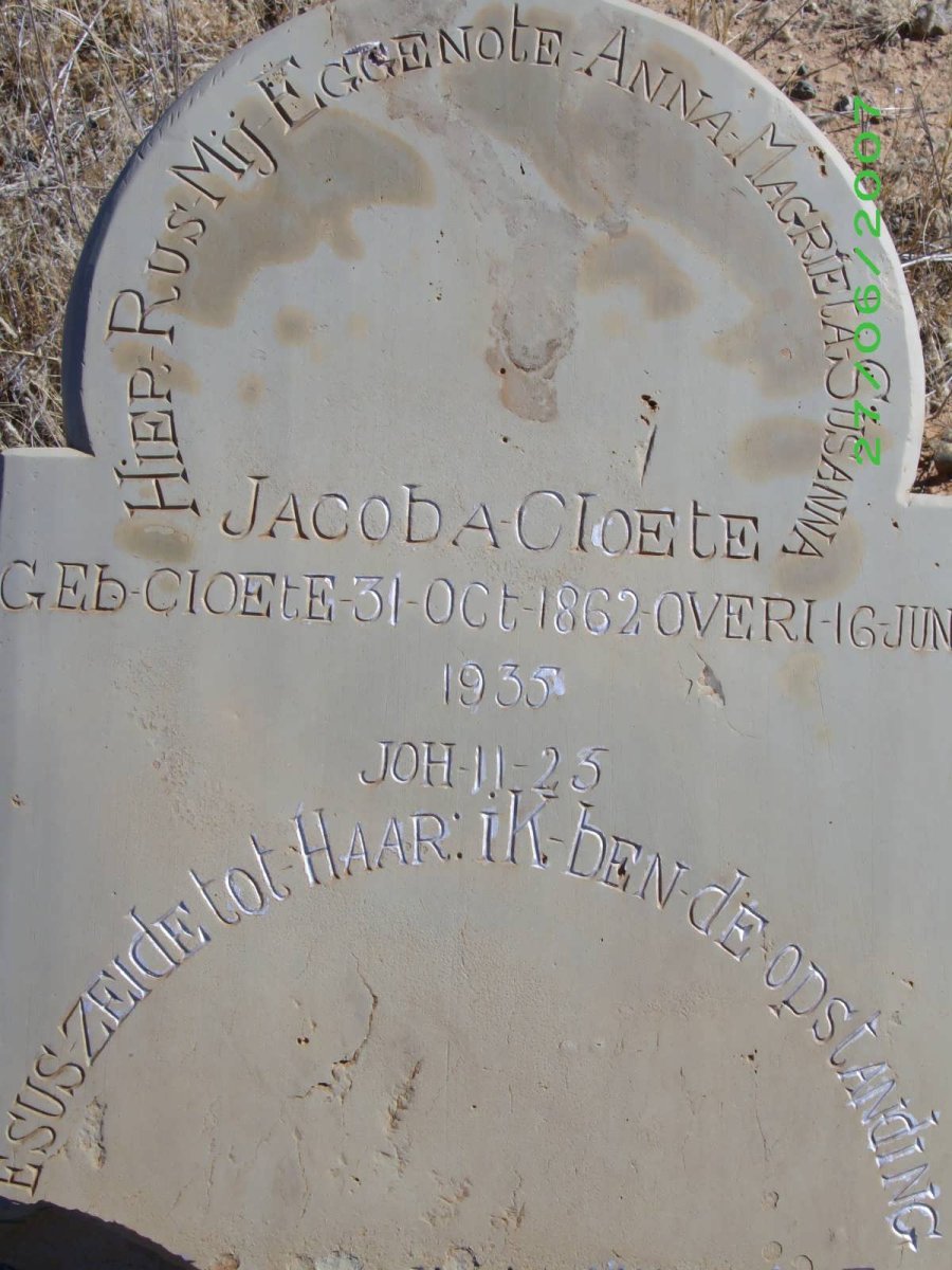 CLOETE Anna Magrieta Susanna Jacoba nee CLOETE 1862-1935