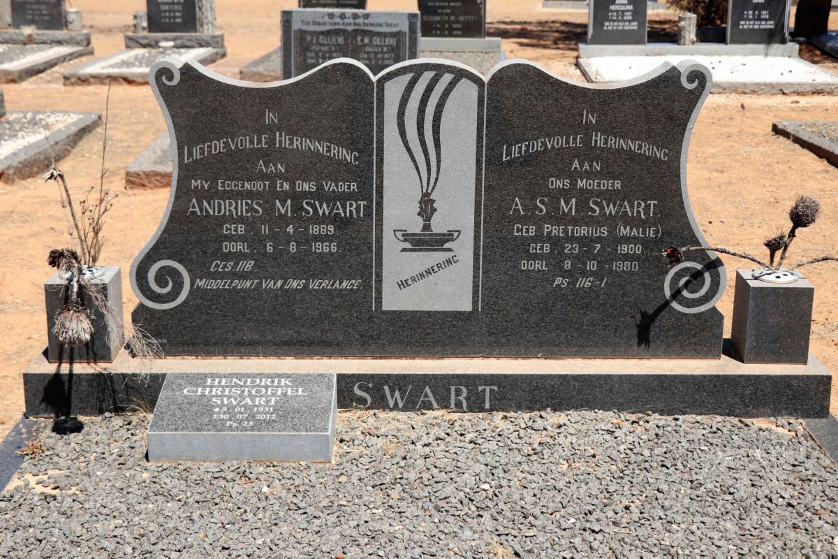 SWART Andries M. 1889-1966 &amp; A.S.M. PRETORIUS 1900-1980 :: SWART Hendrik Christoffel 1931-2012
