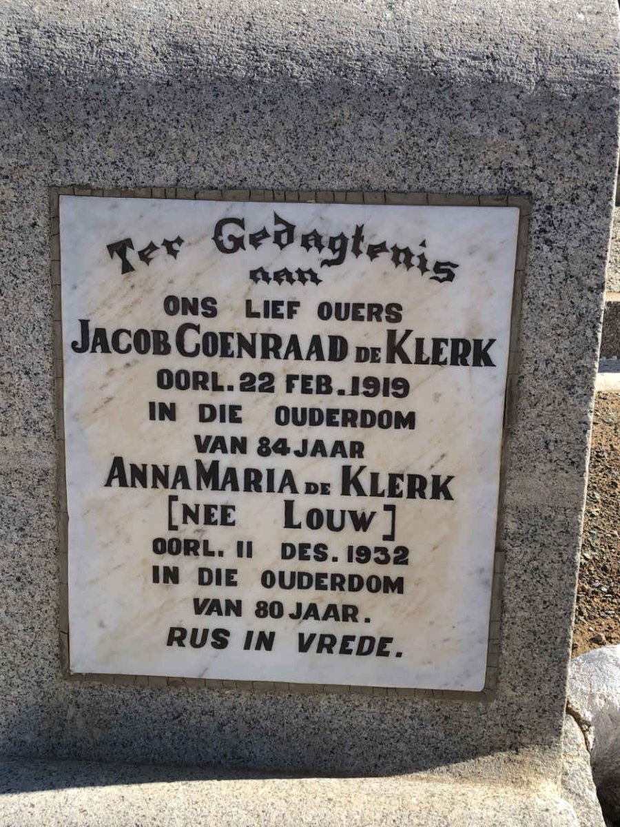 KLERK Jacob Coenraad, de -1919 &amp; Anna Maria LOUW -1932
