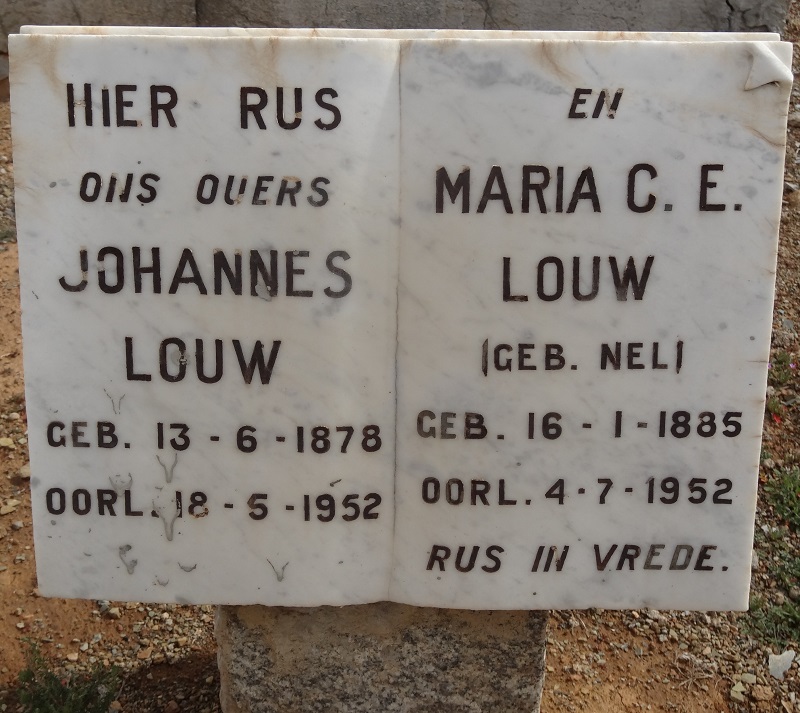 LOUW Johannes 1878-1952 &amp; Maria C.E. NEL 1885-1952