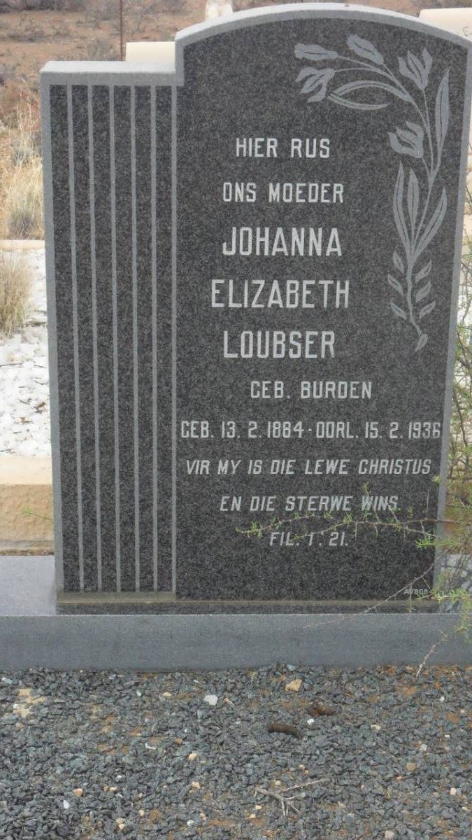 LOUBSER Johanna Elizabeth nee BURDEN 1884-1936