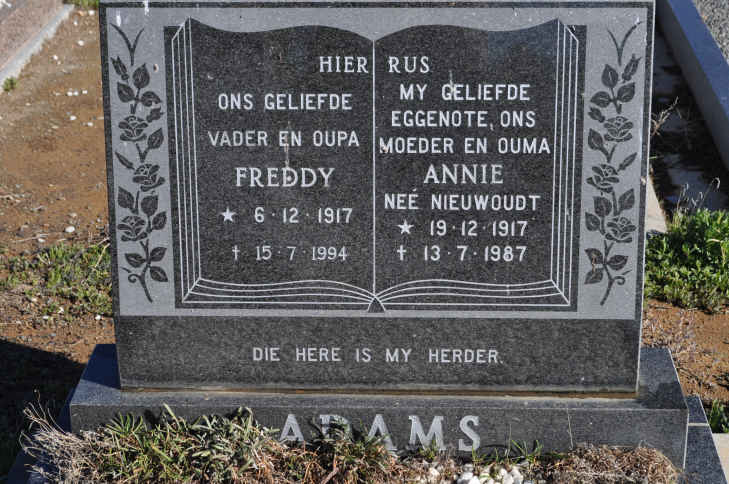ADAMS Freddy 1917-1994 &amp; Annie NIEUWOUDT 1917-1987