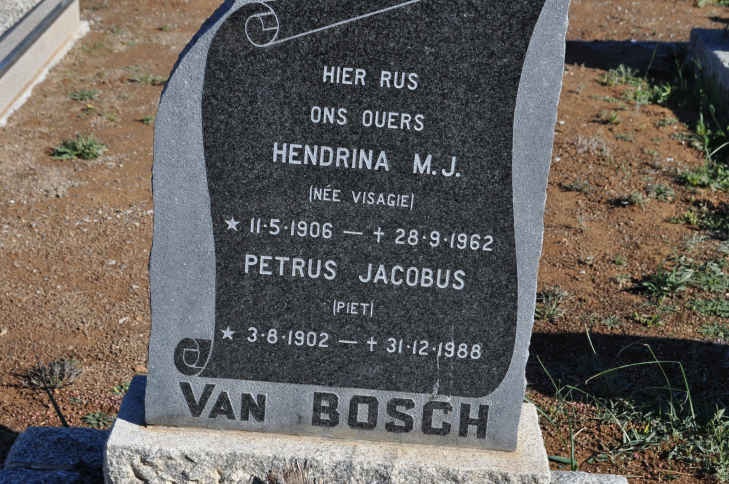 BOSCH Petrus Jacobus, van 1902-1988 &amp; Hendrina M.J. VISAGIE 1906-1962