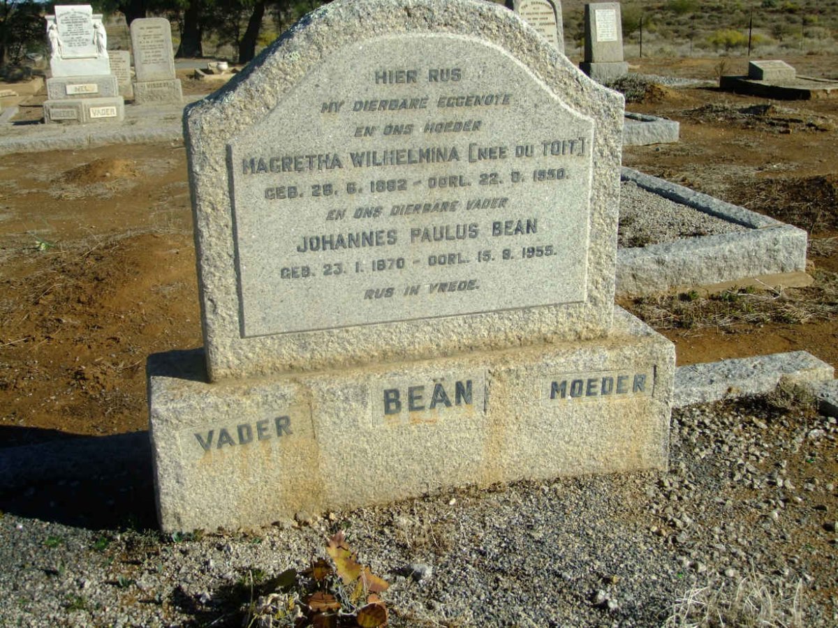 BEAN Johannes Paulus 1870-1955 &amp; Magretha Wilhelmina DU TOIT 1882-1950