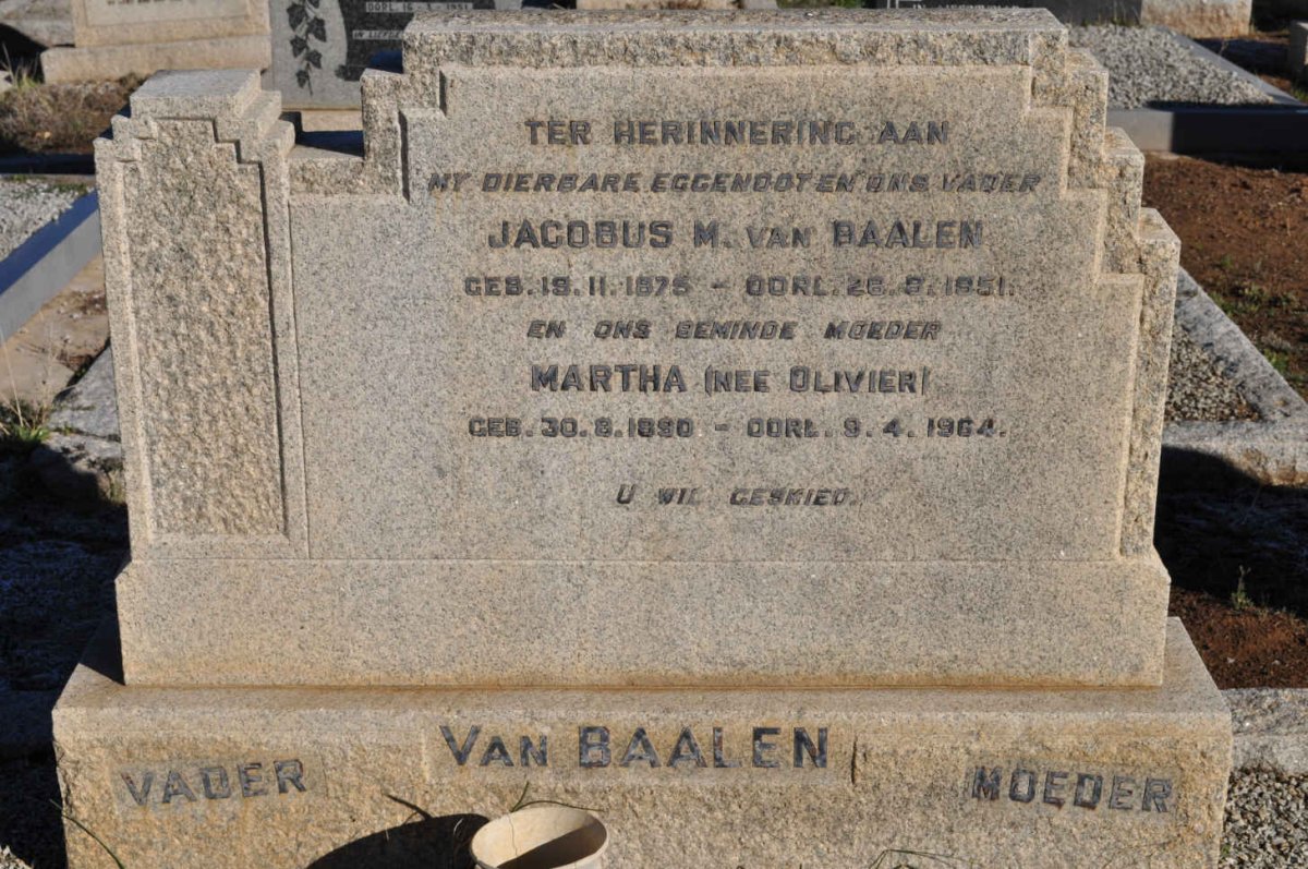 BAALEN Jacobus M., van 1875-1951 &amp; Martha OLIVIER 1890-1964