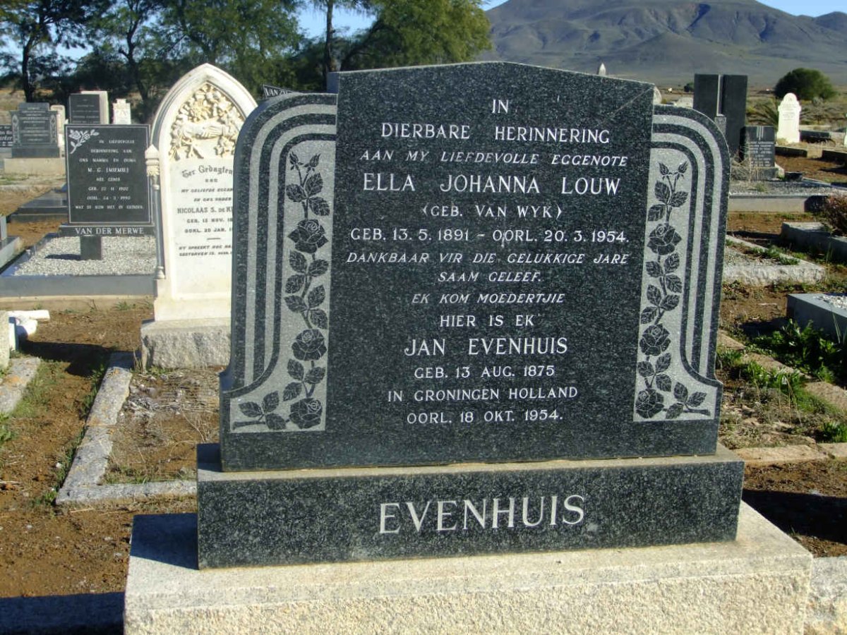 EVENHUIS Jan 1875-1954 &amp; Ella Johanna Louw VAN WYK 1891-1954