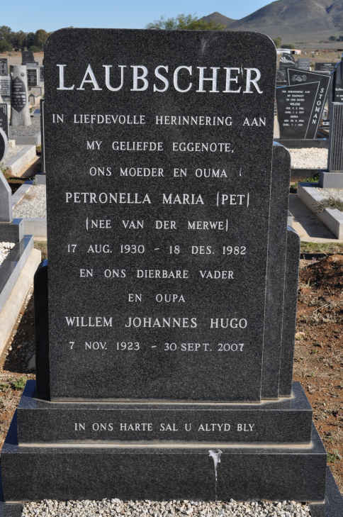 LAUBSCHER Willem Johannes Hugo 1923-2007 &amp; Petronella Maria VAN DER MERWE 1930-1982