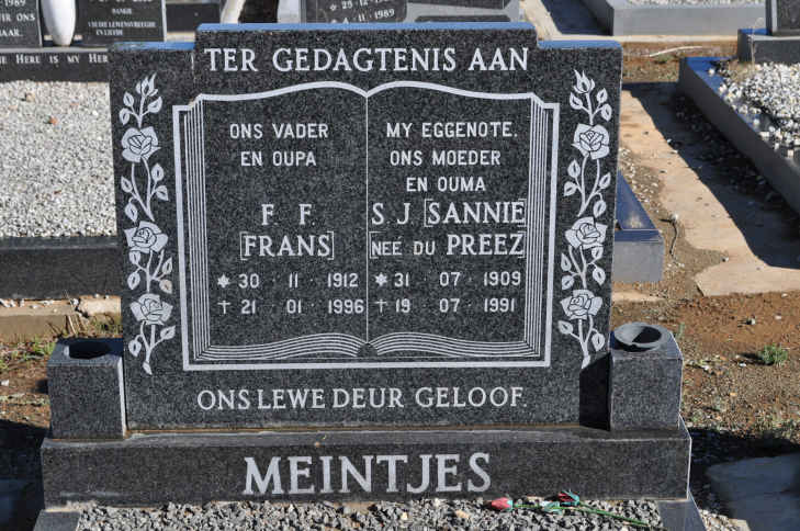 MEINTJES F.F. 1912-1996 &amp; S.J. DU PREEZ 1909-1991