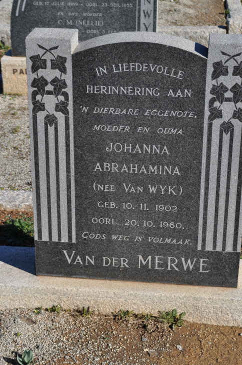 MERWE Johanna Abrahamina, van der nee VAN WYK 1902-1960
