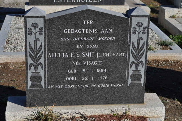 SMIT Aletta F.S. formerly LICHTHART nee VISAGIE 1894-1976