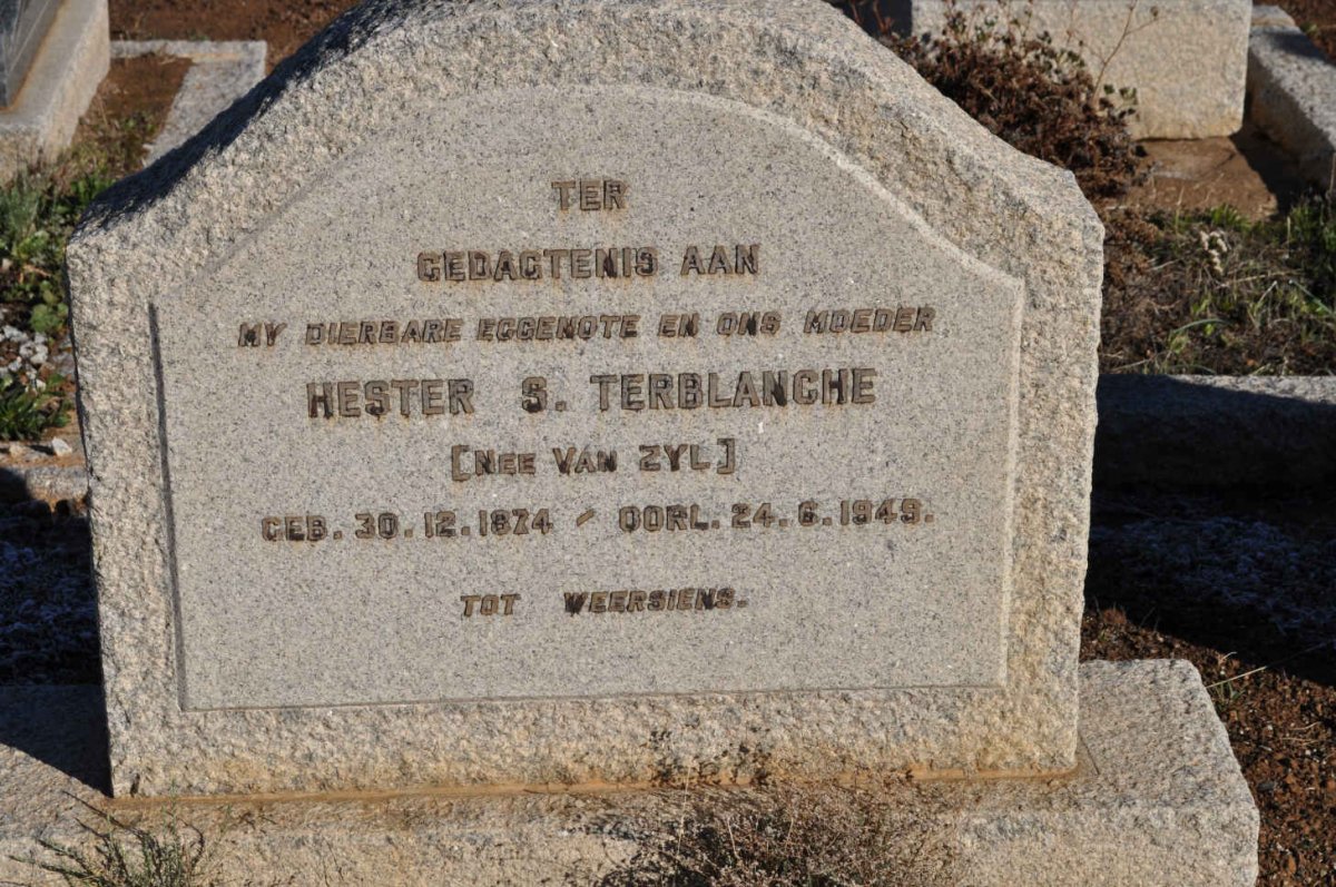 TERBLANCHE Hester S. nee VAN ZYL 1874-1949