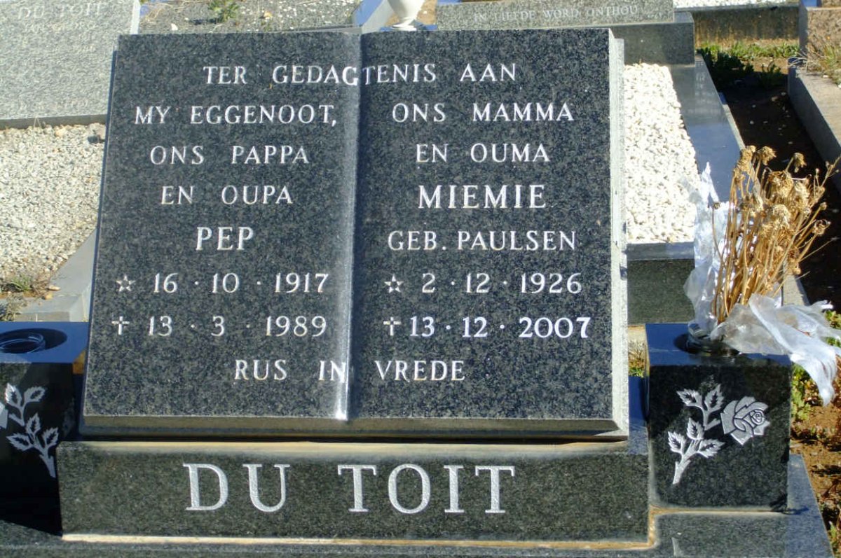 TOIT Pep, du 1917-1989 &amp; Miemie PAULSEN 1926-2007