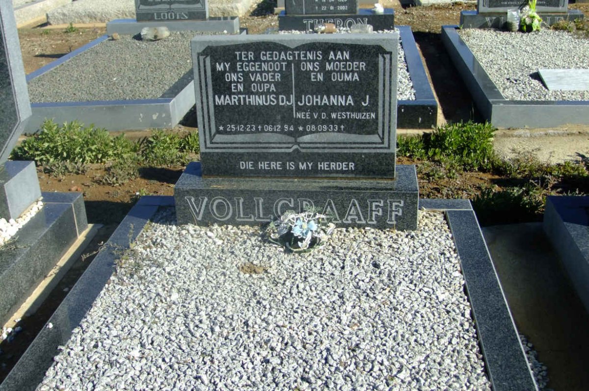 VOLLGRAAFF Marthinus D.J. 1923-1994 &amp; Johanna J. V.D. WESTHUIZEN 1933-