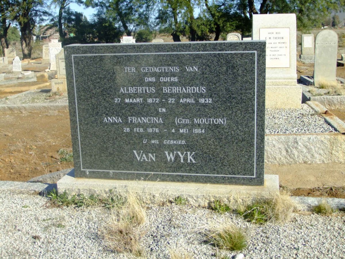 WYK Albertus Berhardus, van 1872-1932 &amp; Anna Francina MOUTON 1876-1964