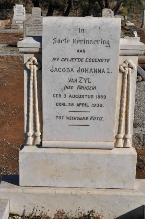 ZYL Jacoba Johanna L., van nee KRUGER 1889-1939