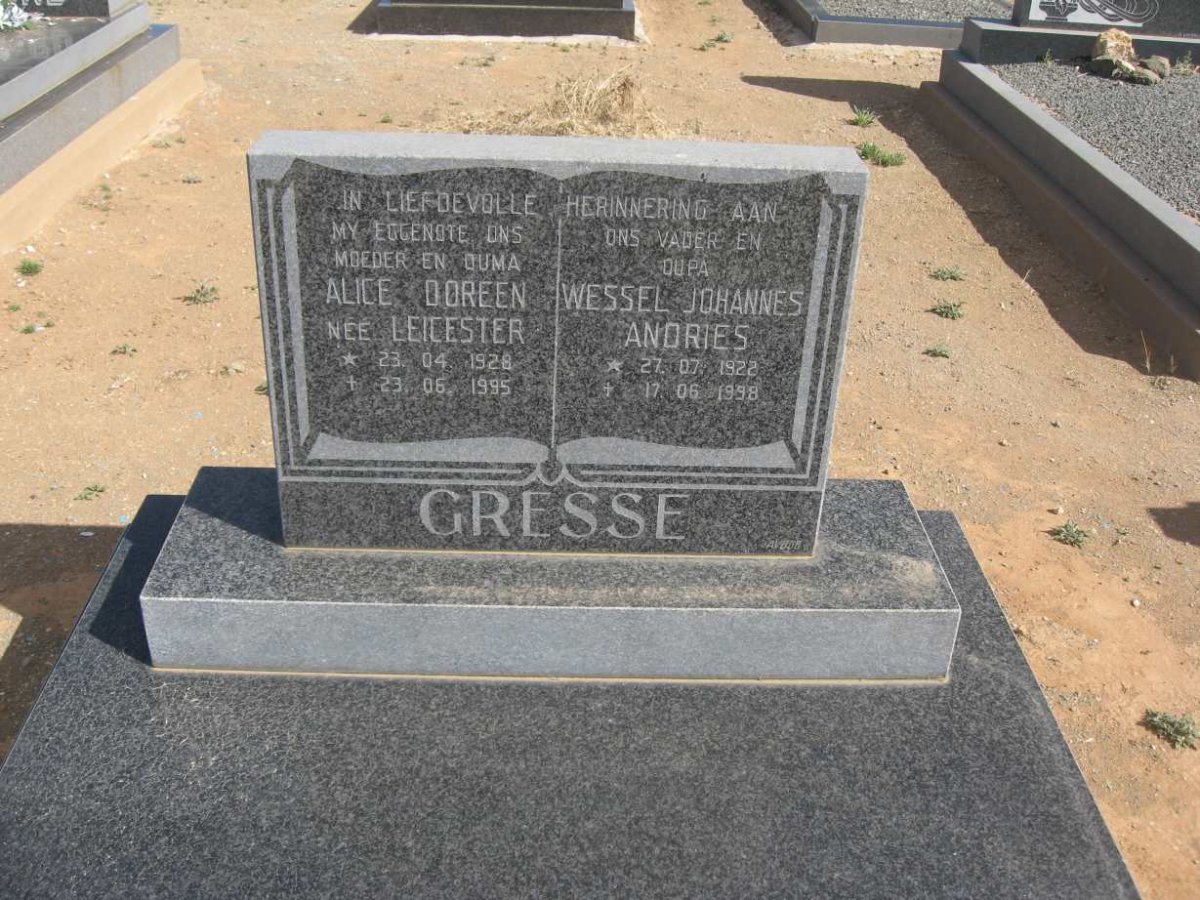 GRESSE Wessel Johannes Andries 1922-1998 &amp; Alice Doreen LEICESTER 1928-1995