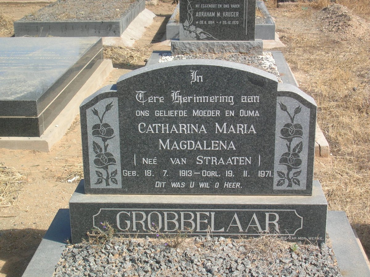 GROBBELAAR Catharina Maria Magdalena nee VAN STRAATEN 1913-1971