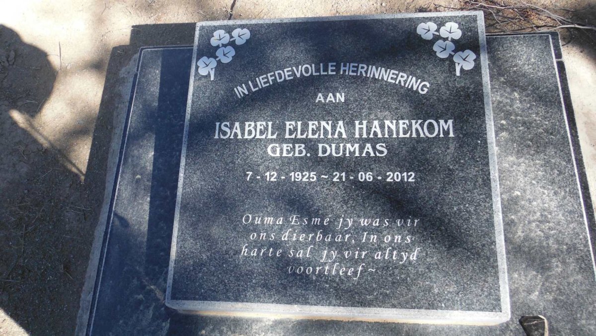 HANEKOM Isabel Elena DUMAS 1925-2012