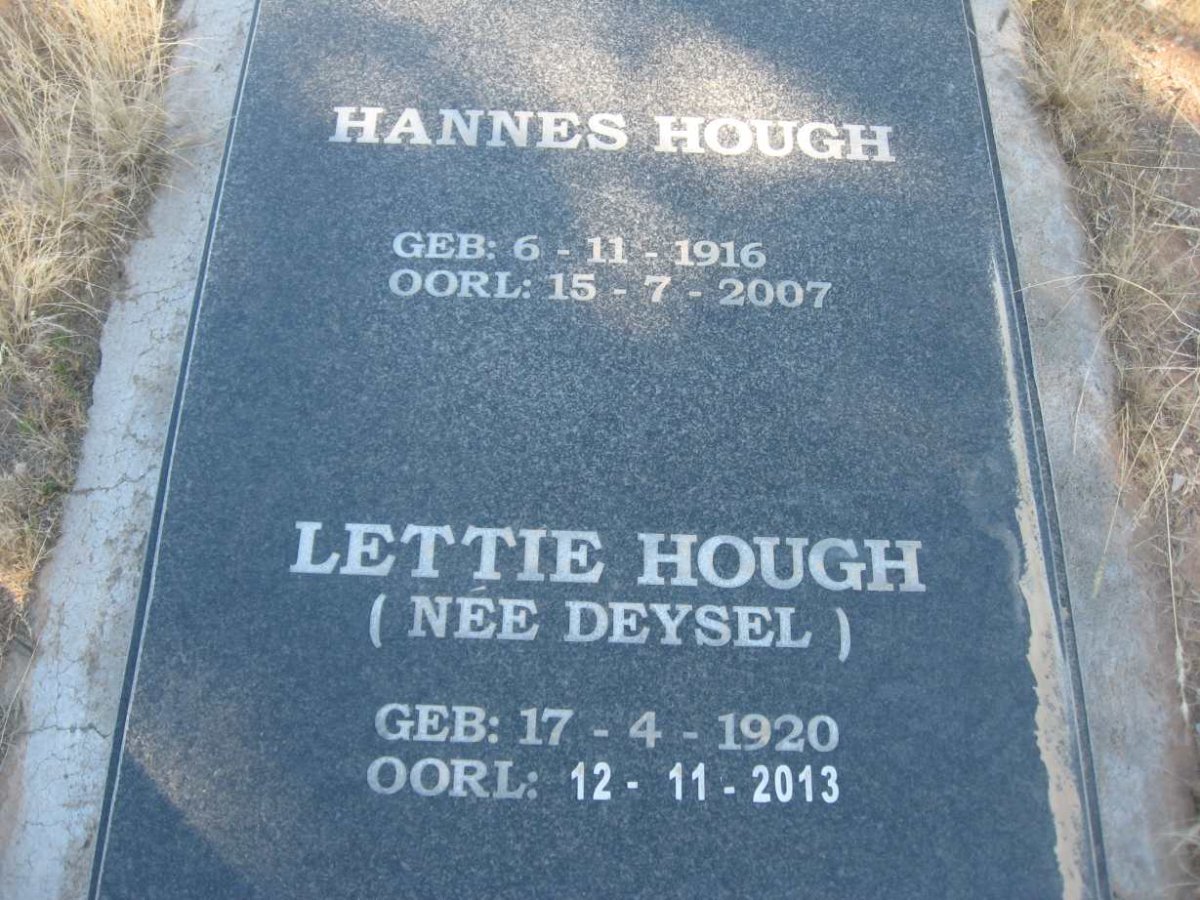 HOUGH Hannes 1916-2007 &amp; Lettie DEYSEL 1920-2013