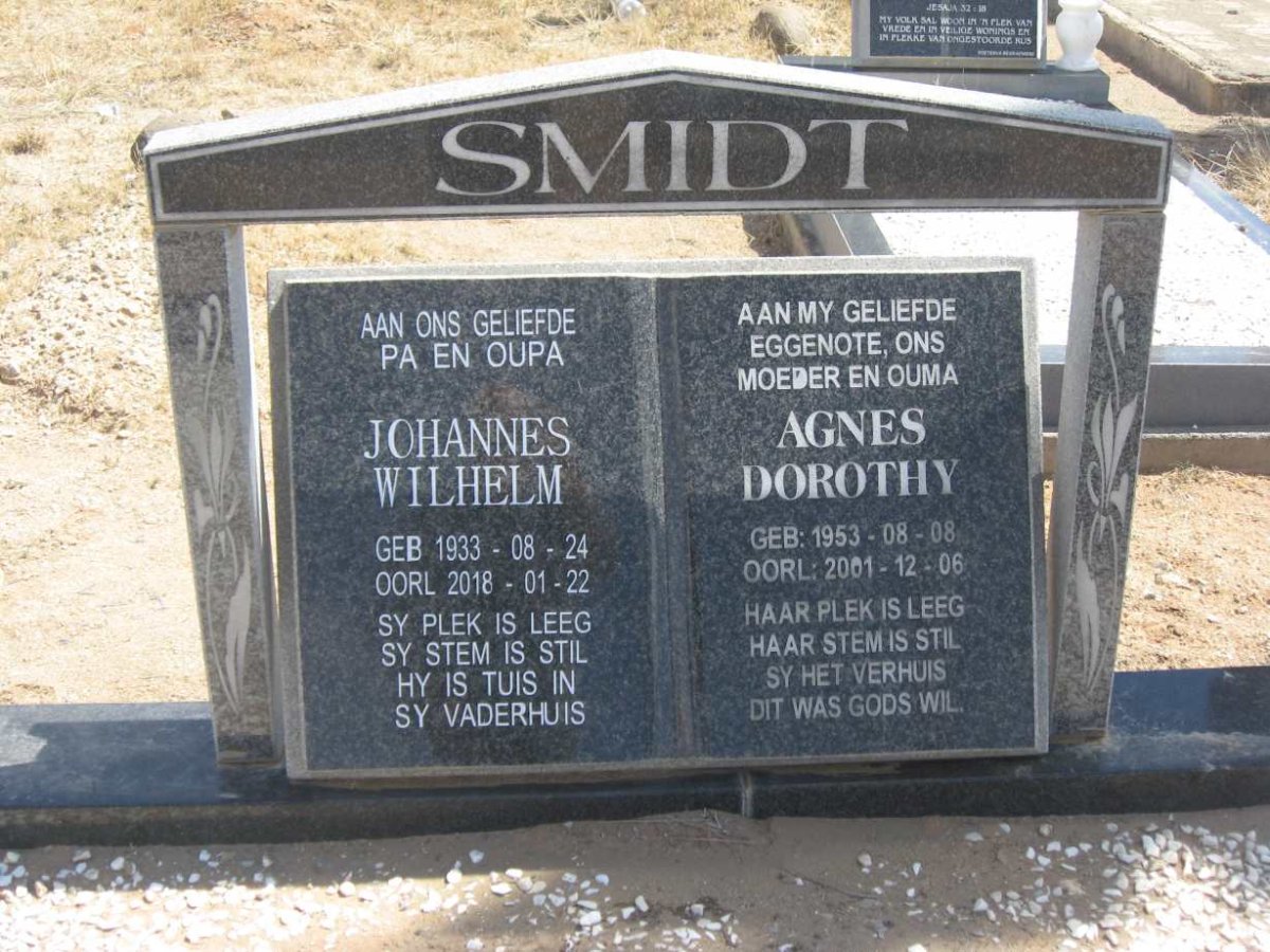 SMIDT Johannes Wilhelm 1933-2018 &amp; Agnes Dorothy 1953-2001