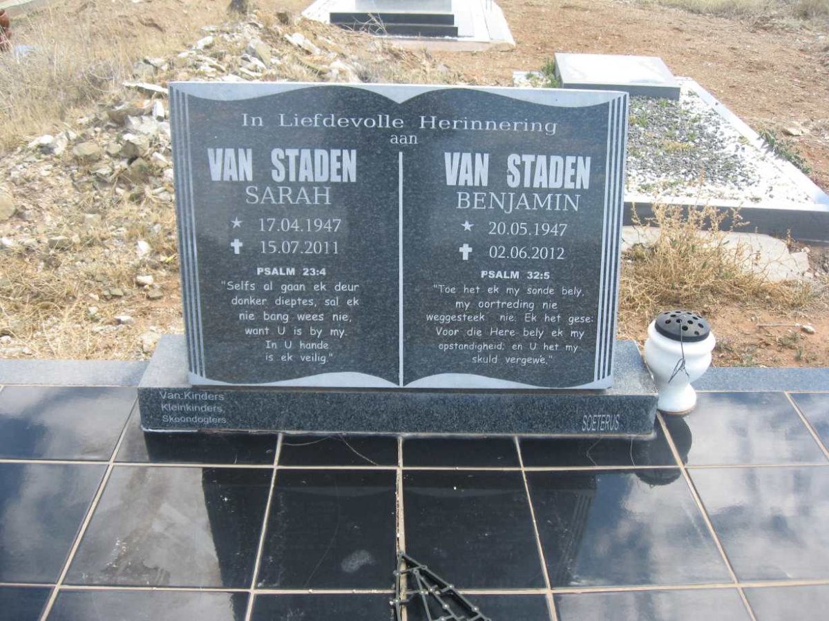 STADEN Benjamin, van 1947-2012 &amp; Sarah 1947-2011
