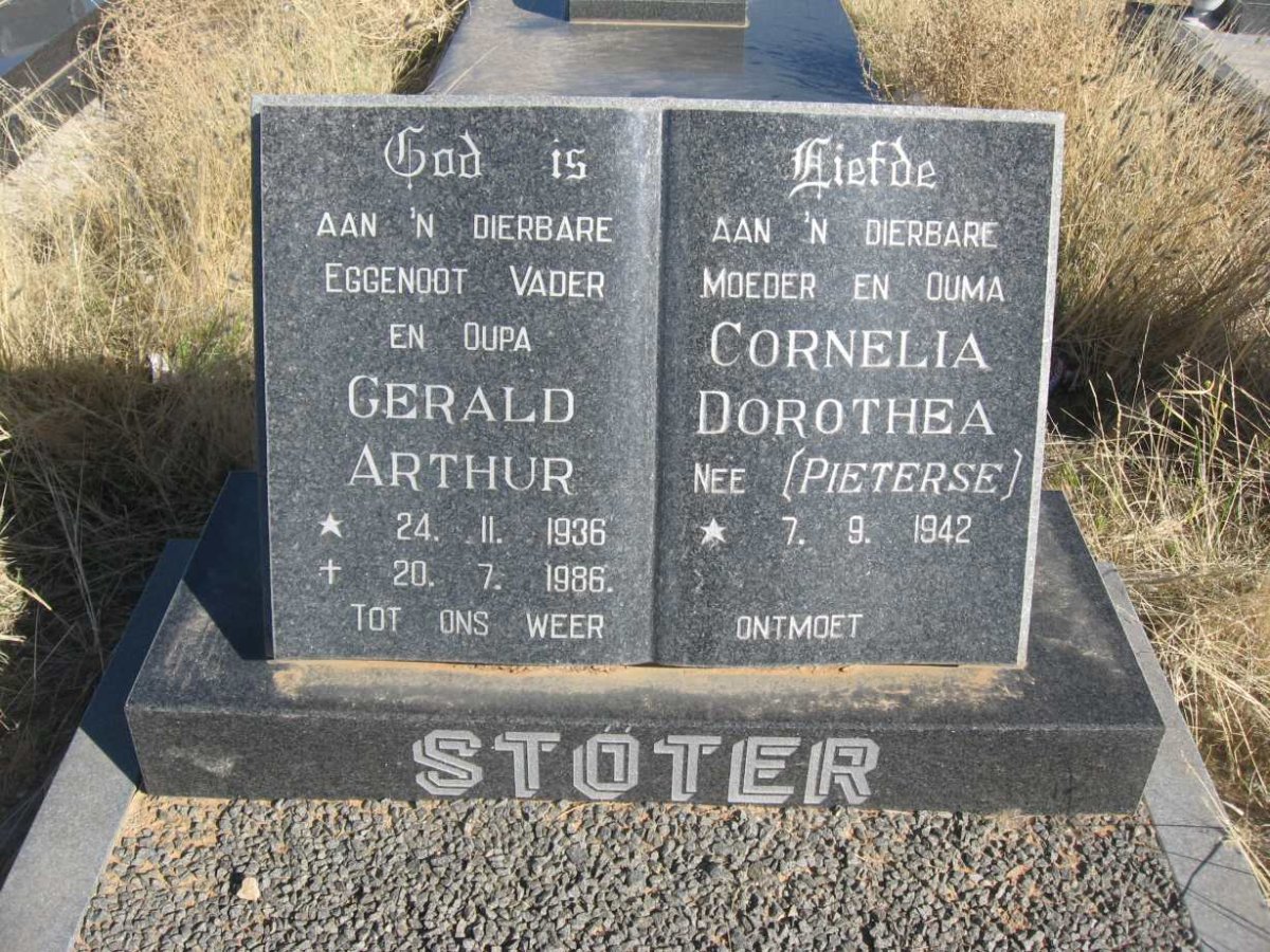 STOTER Gerald Arthur 1936-1986 &amp; Cornelia Dorothea PIETERSE 1942-