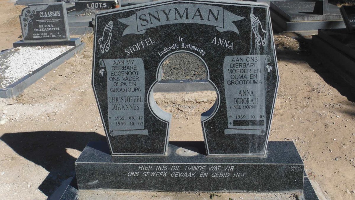 SNYMAN Christoffel Johannes 1935-1999 &amp; Anna Deborah HORNE 1939-