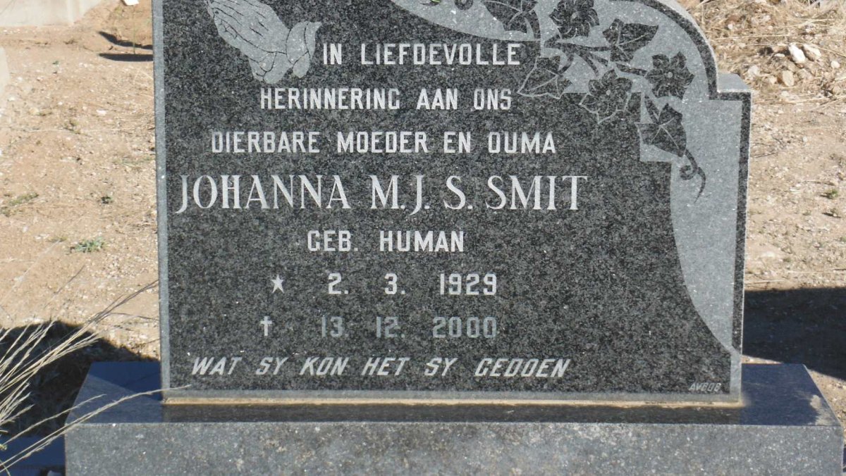 SMIT Johanna M.J.S. nee HUMAN 1929-2000