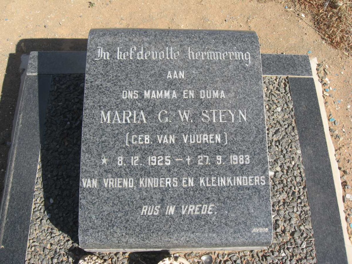 STEYN Maria G.W. nee VAN VUUREN 1925-1983